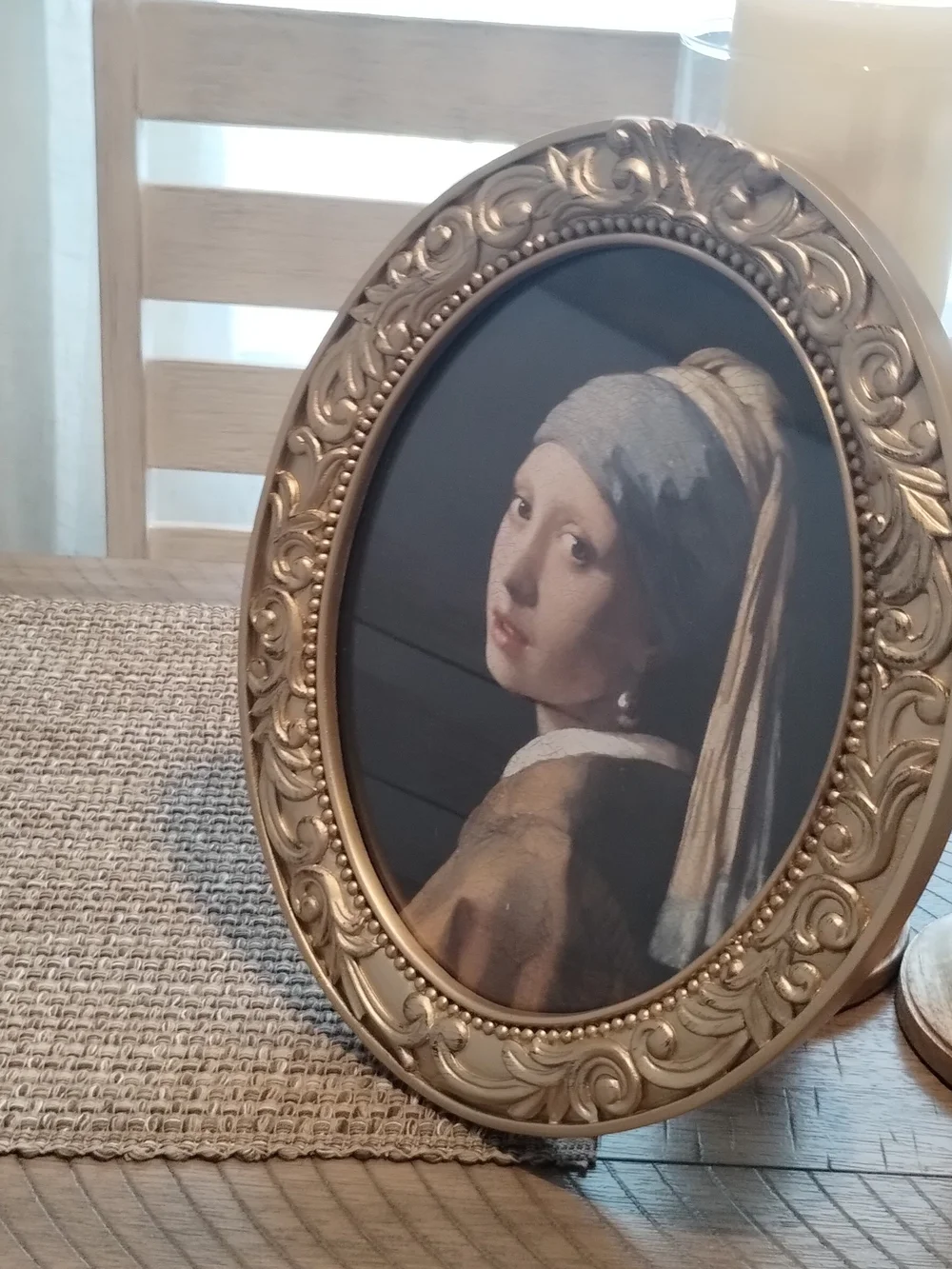 Gold Ornate Oval Framed Wall Art - Girl with Pearl Earring Reproduction